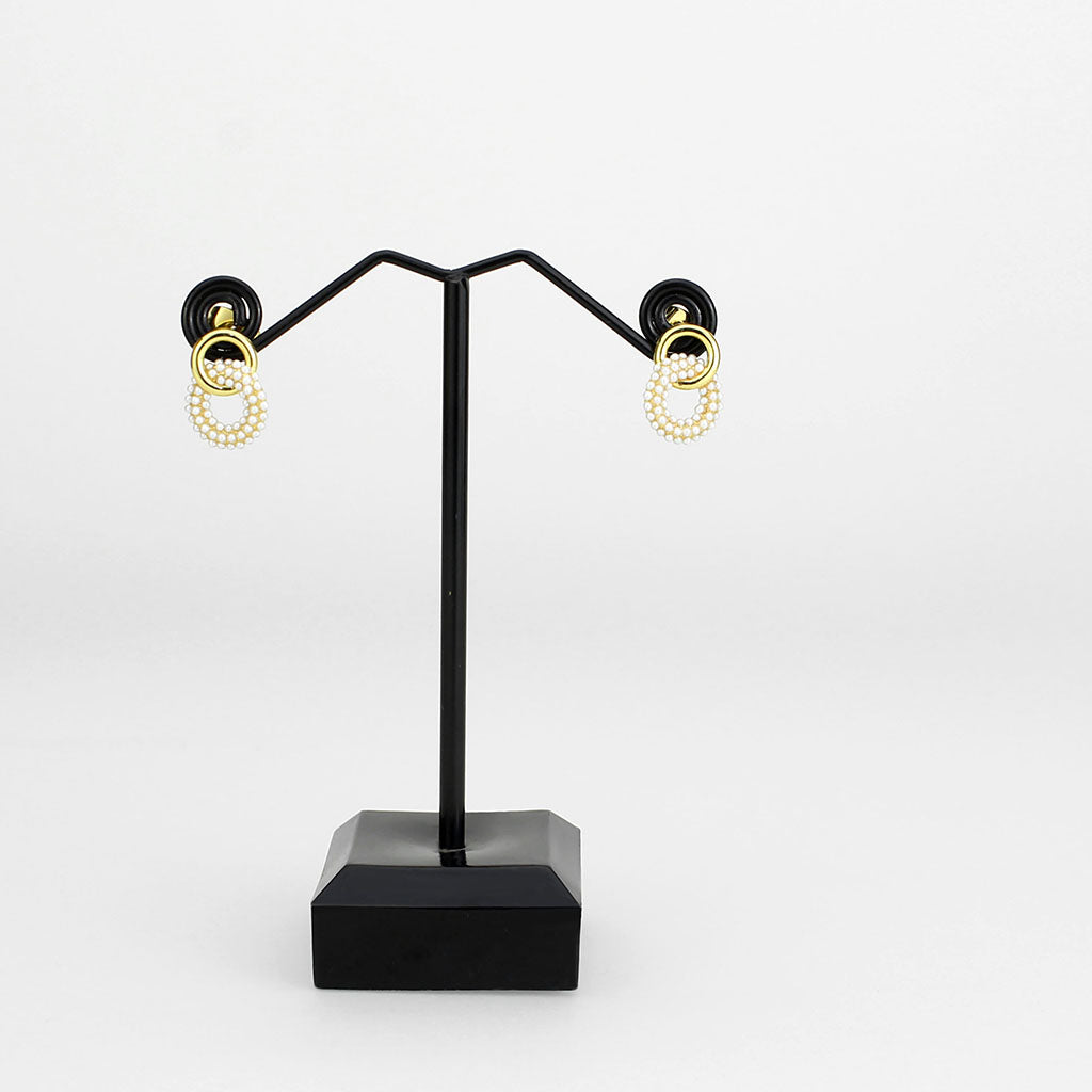 3W1775 - Flash Gold Brass Earring with Synthetic in White-2
