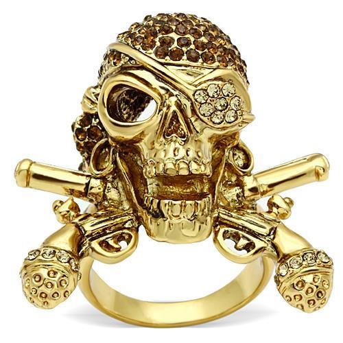 3W004 - Gold White Metal Ring with Top Grade Crystal  in Smoked Quartz-0