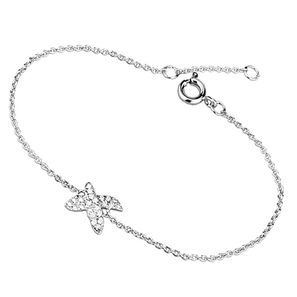3W405 - Rhodium Brass Bracelet with AAA Grade CZ  in Clear-0