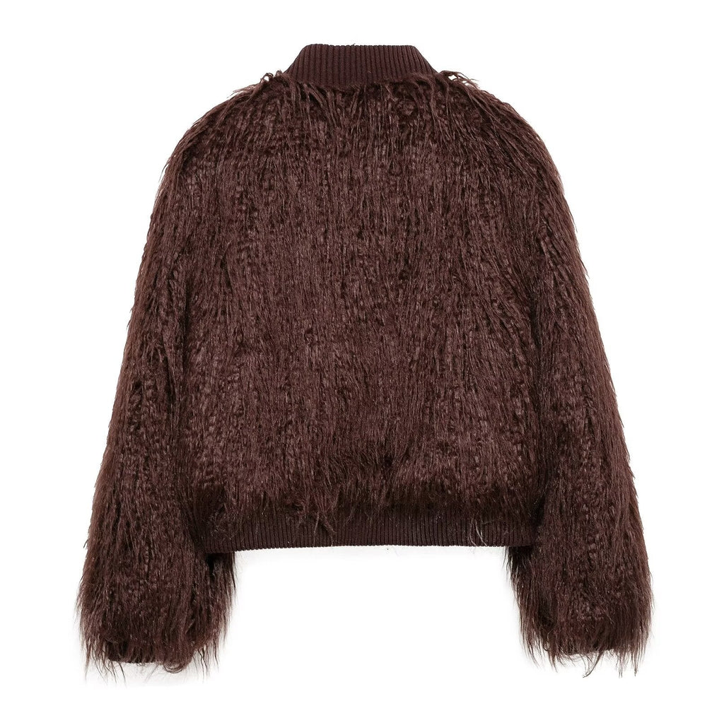Brown Stand-Up Collar Jacket For Women, Gramercy, BYMANYC New York.-1