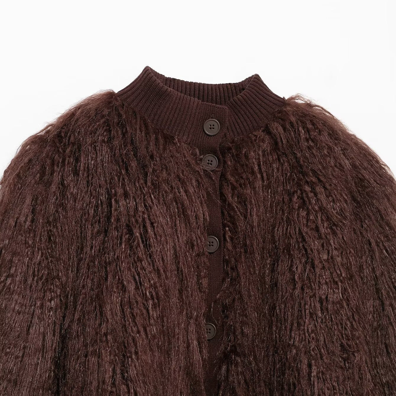 Brown Stand-Up Collar Jacket For Women, Gramercy, BYMANYC New York.-2