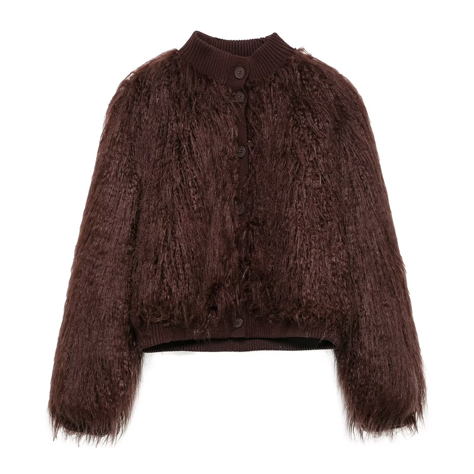 Brown Stand-Up Collar Jacket For Women, Gramercy, BYMANYC New York.-4