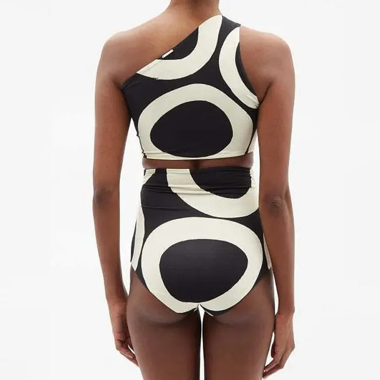 Colorblock One-Shoulder Bikini For Women, High Waist, Miami Beach, BYMANYC New York.-1