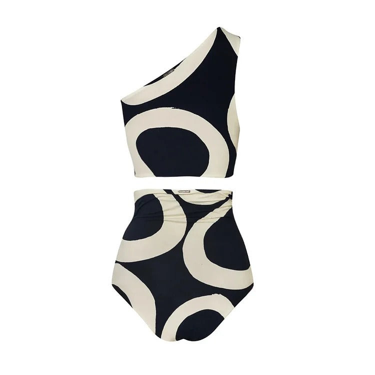 Colorblock One-Shoulder Bikini For Women, High Waist, Miami Beach, BYMANYC New York.-2