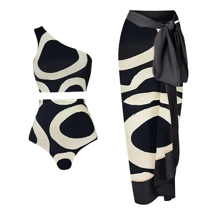 Colorblock One-Shoulder Bikini For Women, High Waist, Miami Beach, BYMANYC New York.-3