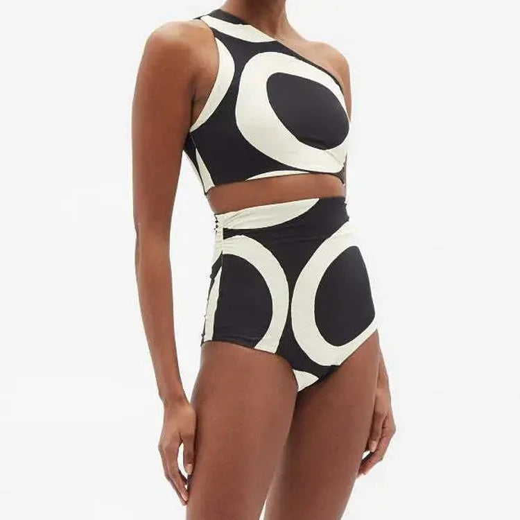 Colorblock One-Shoulder Bikini For Women, High Waist, Miami Beach, BYMANYC New York.-4