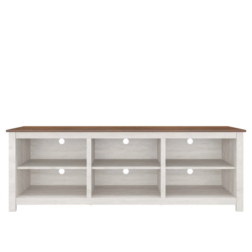 Farmhouse TV Stand in Grey Oak with Brown Wood Finish Top for TVs up to 70-inch-3