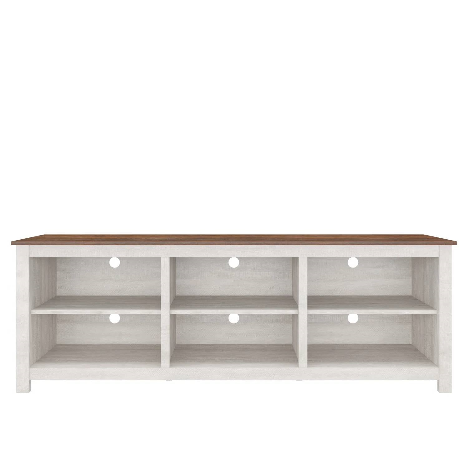 Farmhouse TV Stand in Grey Oak with Brown Wood Finish Top for TVs up to 70-inch-3