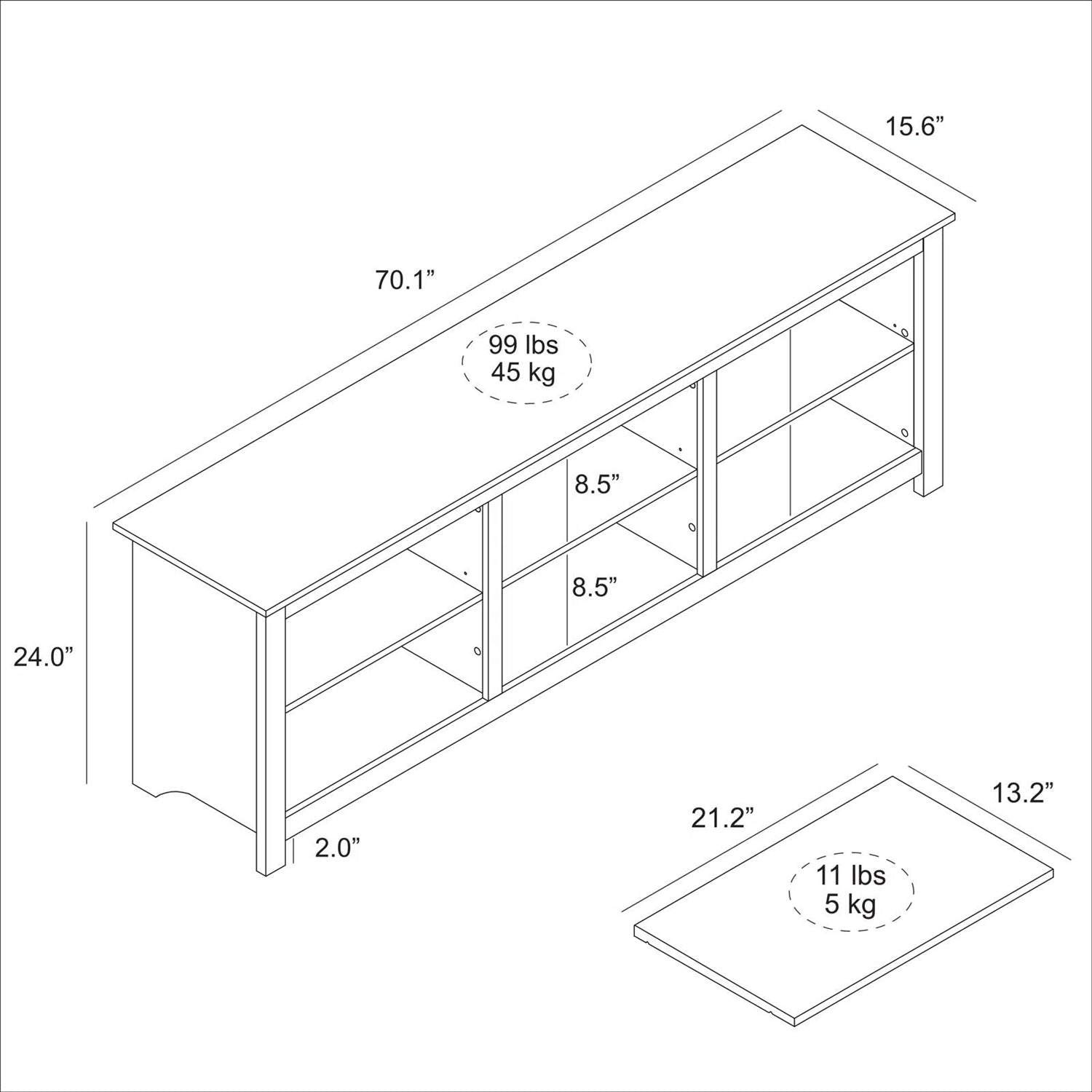 Farmhouse TV Stand in Grey Oak with Brown Wood Finish Top for TVs up to 70-inch-4