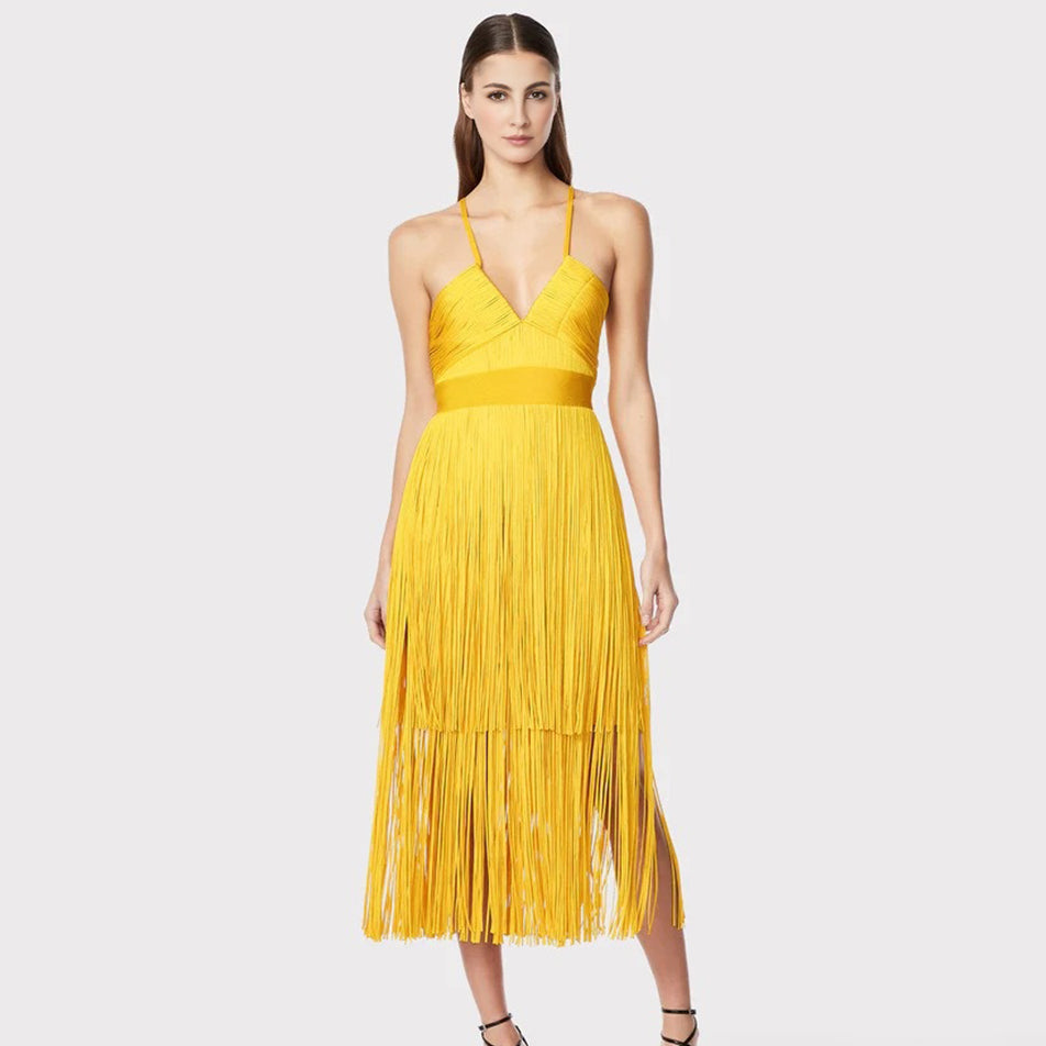 Fringe Bandage Dress With Suspender Straps For Women, Tribeca, BYMANYC New York.-1