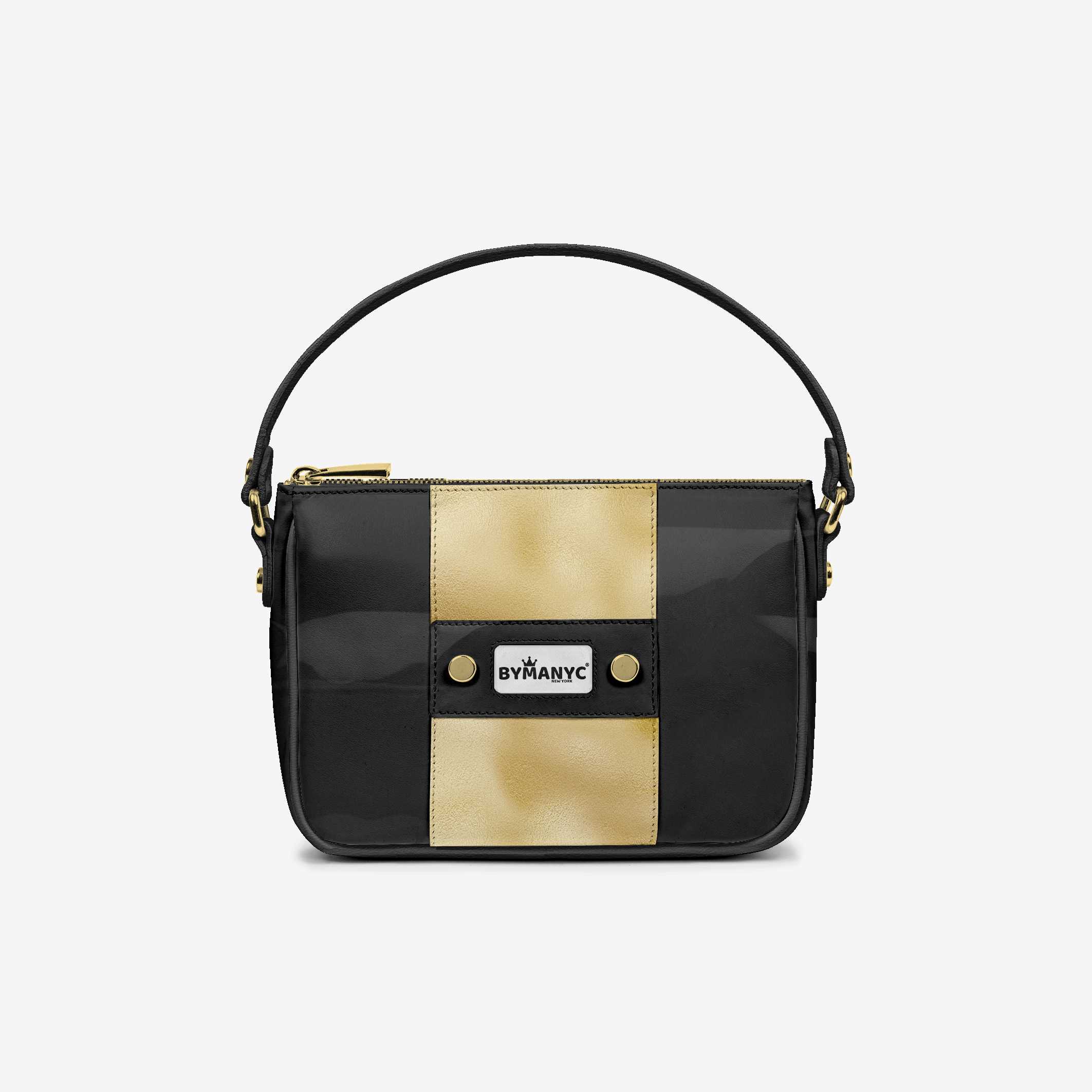 Handbag BYMANYC ® New York – Couture Vegan Vertical Band in Black & Gold Luxe-1