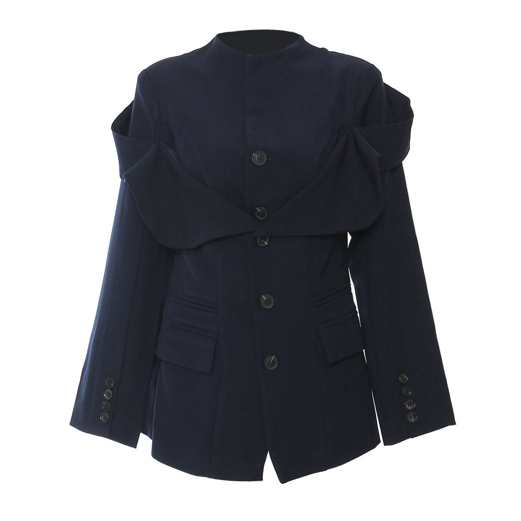 Irregular-Cut Suit Jacket For Women Deep Blue, Wall Street, BYMANYC New York.-4