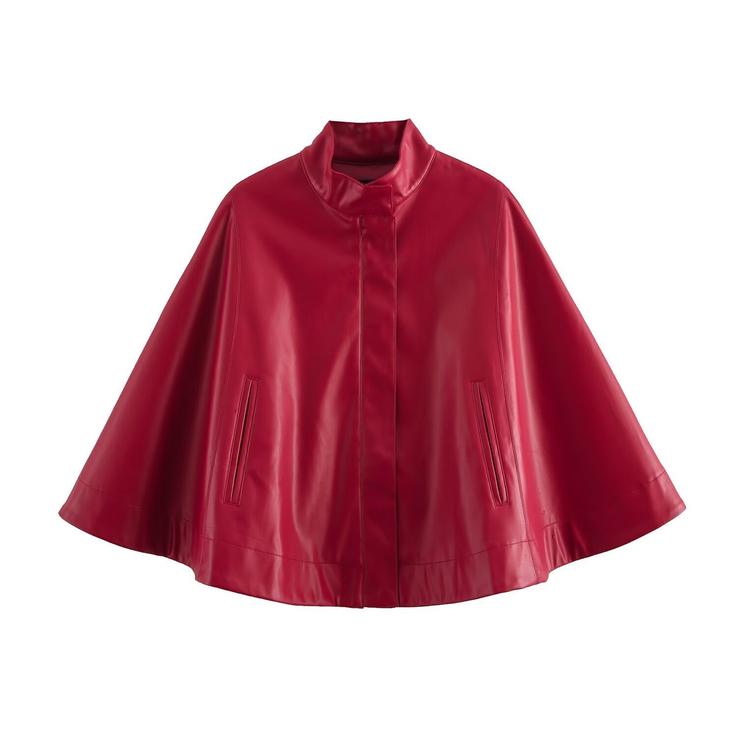 Red Leather-Style Short Cape Jacket For Women, Greenwich Village, BYMANYC New York.-0