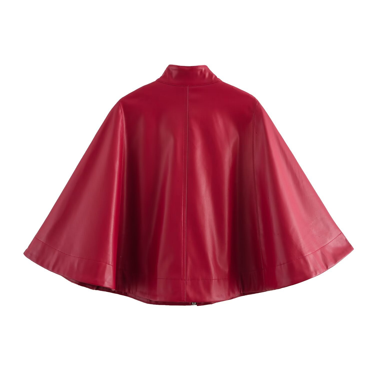 Red Leather-Style Short Cape Jacket For Women, Greenwich Village, BYMANYC New York.-2