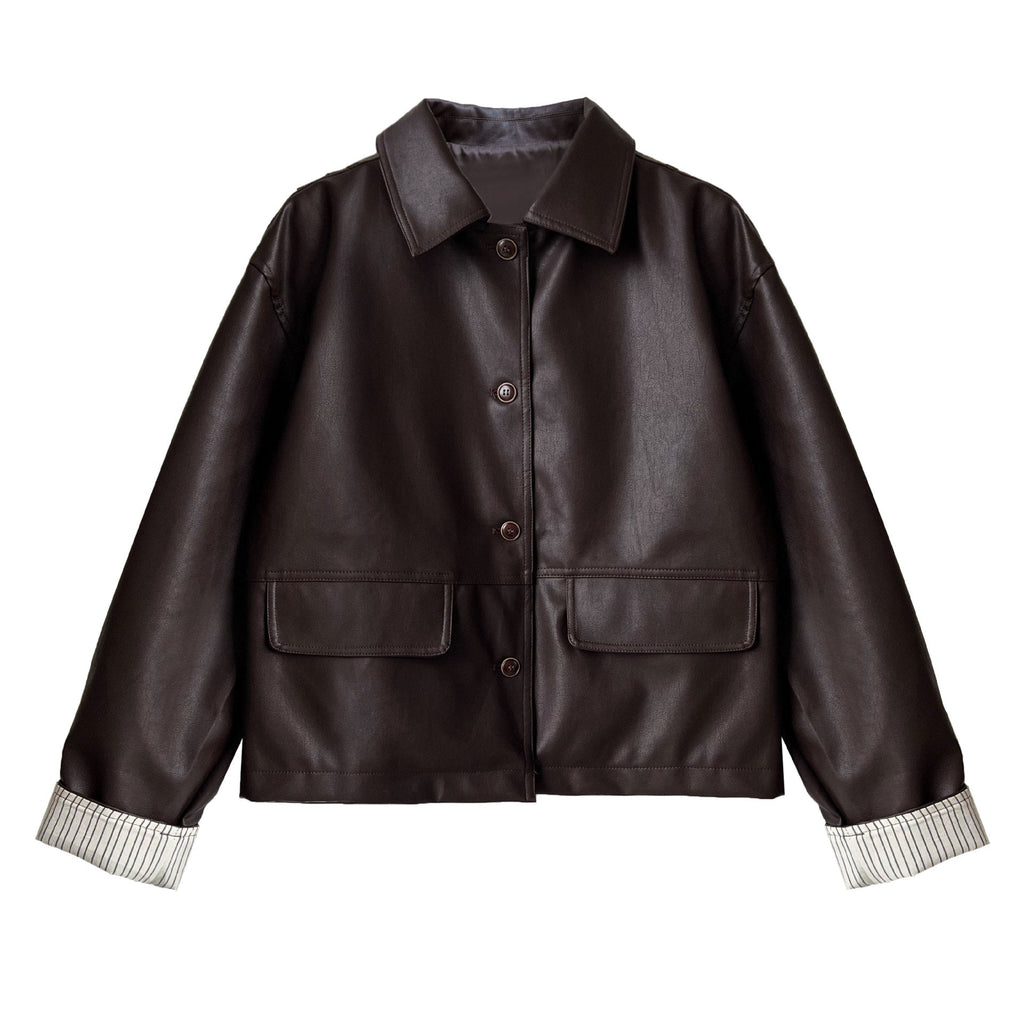 Retro PU Leather Jacket For Women, Brooklyn Heights, BYMANYC New York.-0