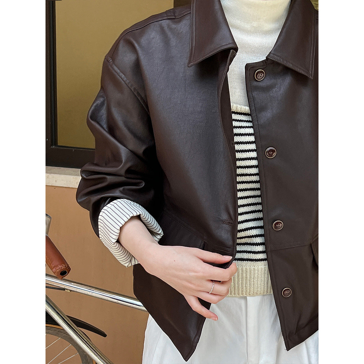 Retro PU Leather Jacket For Women, Brooklyn Heights, BYMANYC New York.-1