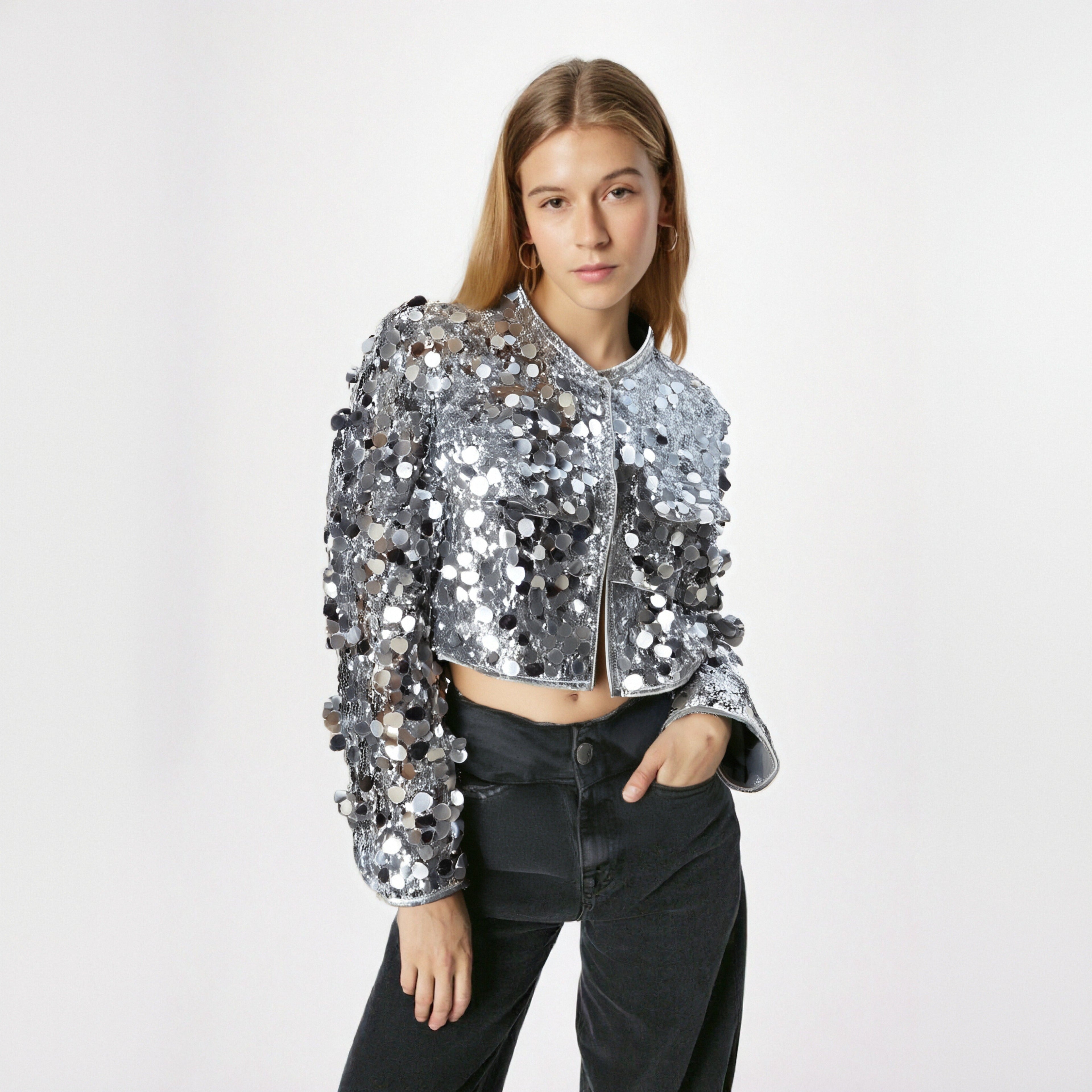 Silver Sequin Jacket For Women, Times Square, BYMANYC New York.-0