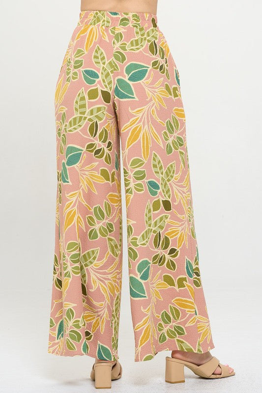 Print Wide Leg Pants with Pockets-1