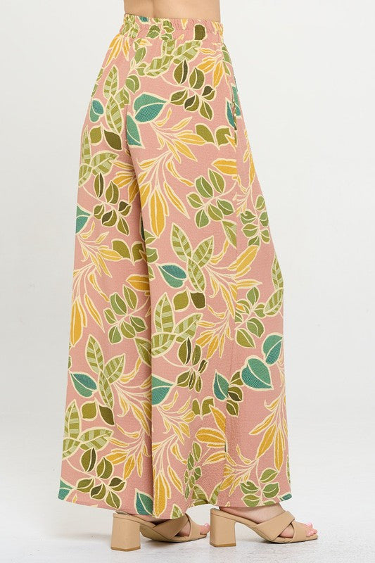 Print Wide Leg Pants with Pockets-2