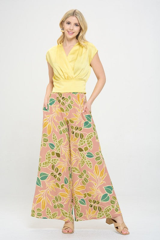 Print Wide Leg Pants with Pockets-4