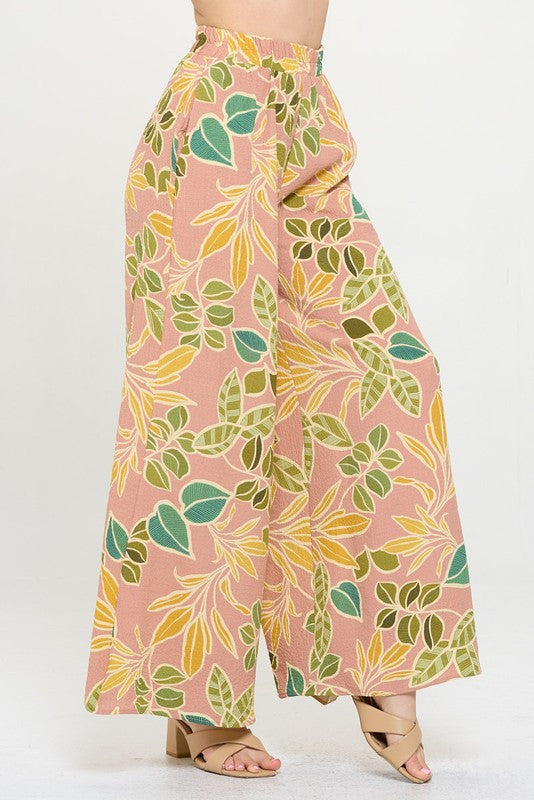 Print Wide Leg Pants with Pockets-3