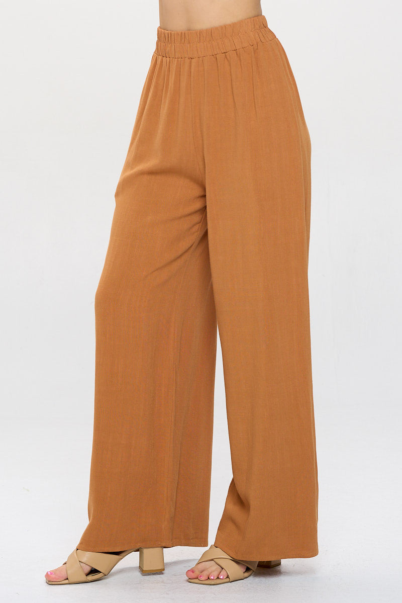 Solid Linen Wide Leg Pants with Pockets-1