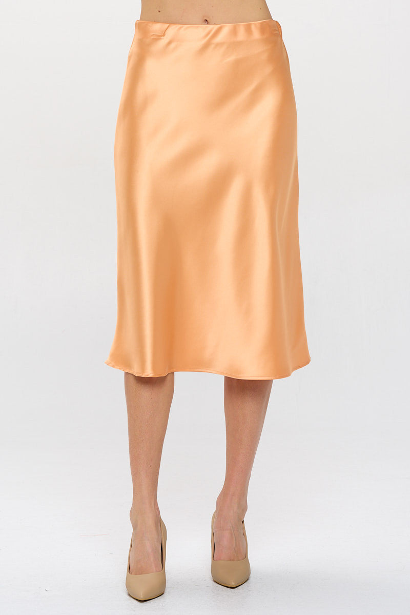Solid Satin Midi Skirt-0