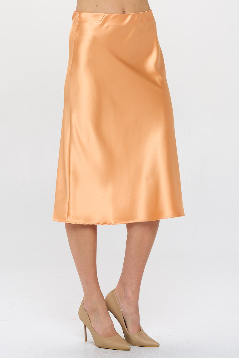 Solid Satin Midi Skirt-1