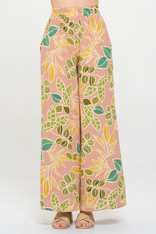 Print Wide Leg Pants with Pockets-0