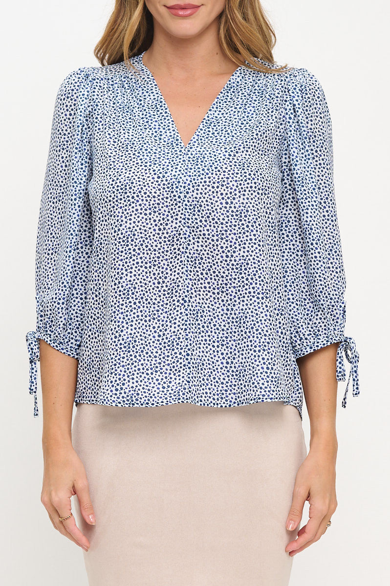 Polka Dot V neck 3/4 Sleeve Top-1